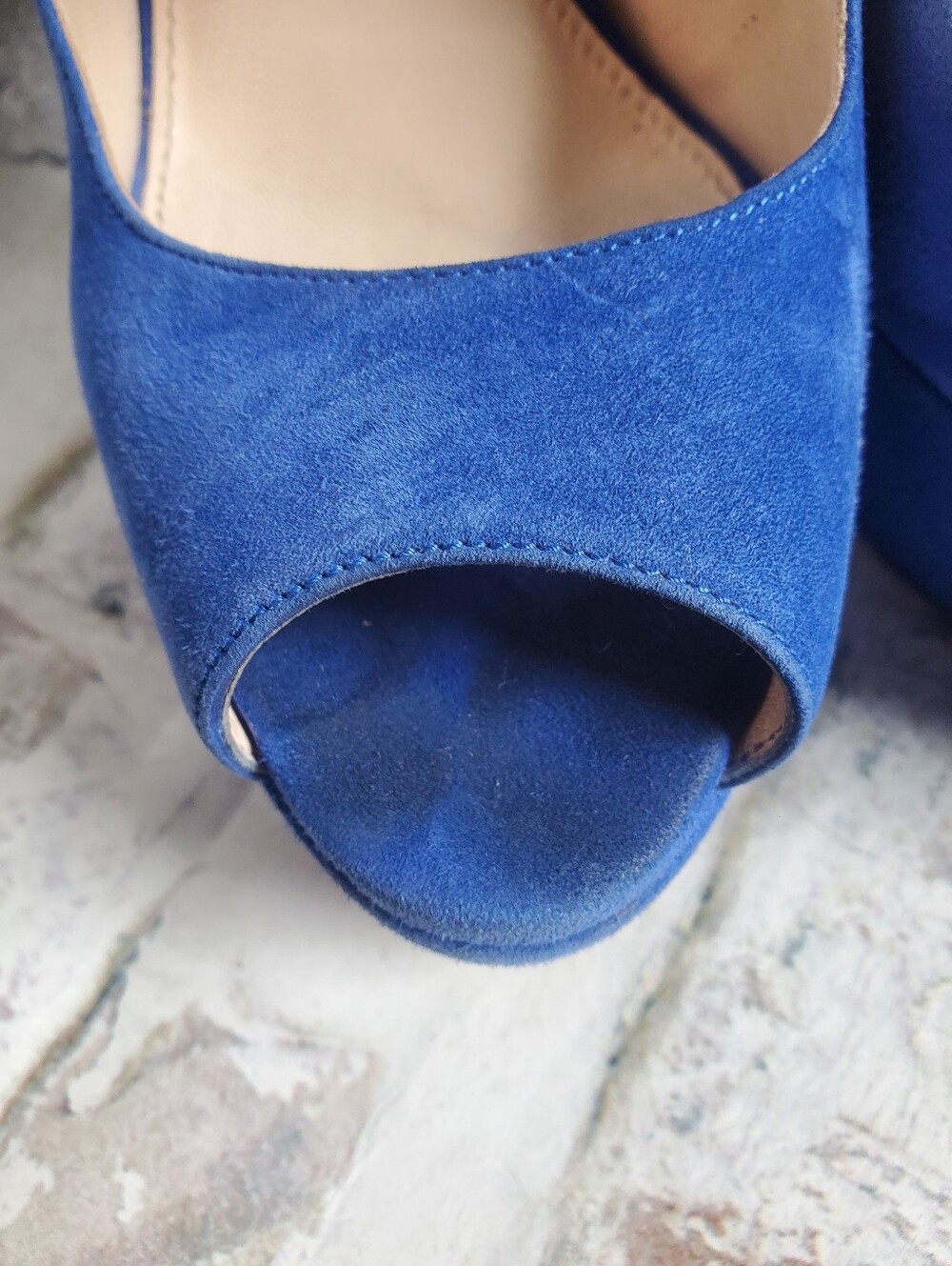 PRADA Cobalt Blue Suede Platform Peep-Toe Slingback Heels Size 40 - Picture 5 of 16